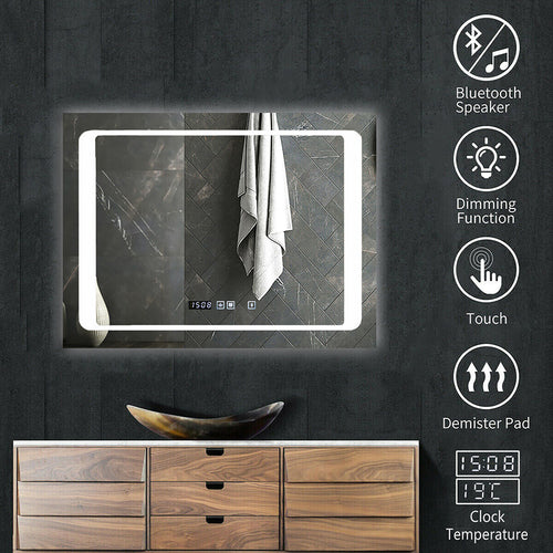 800 X 600 MM Bathroom Mirror with Bluetooth Speaker, LED Lights Illuminated Wall Mount Light-Up CCT Changing, Dimmable Touch Switch Horizontal/Vertical