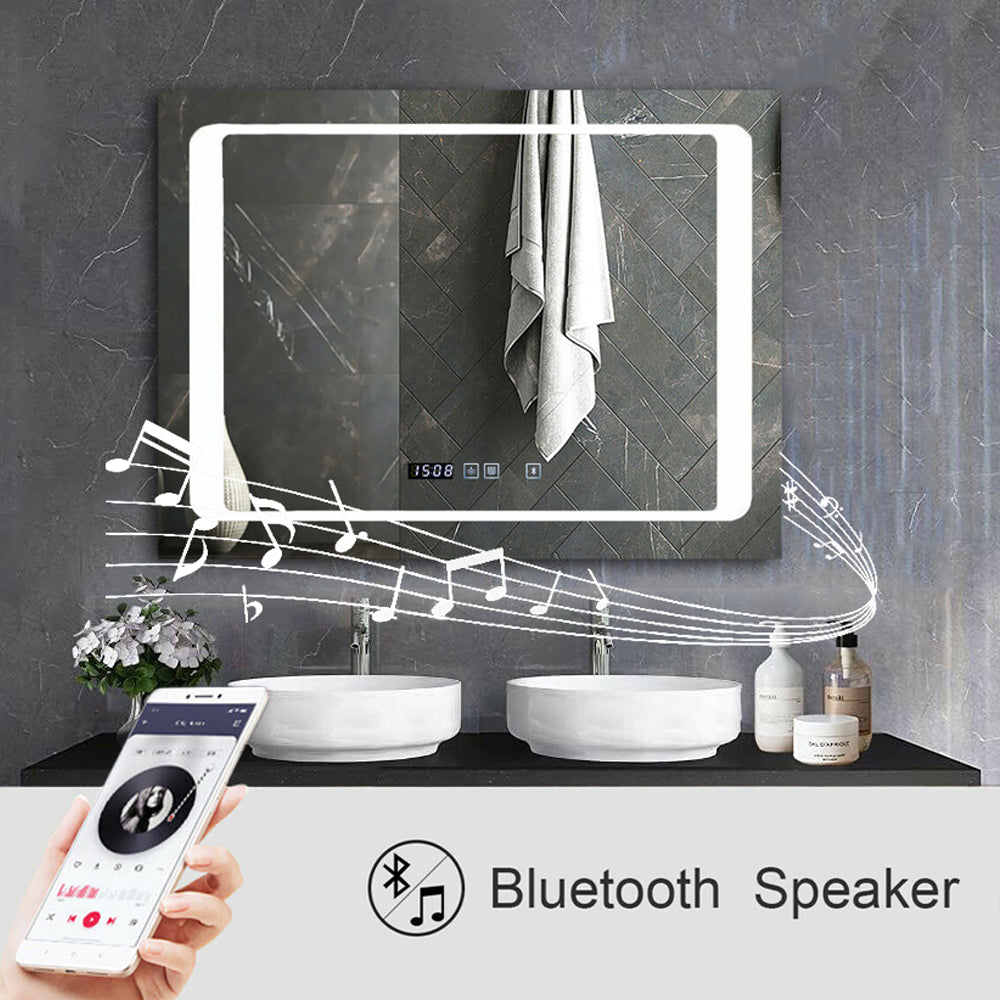 800 X 600 MM Bathroom Mirror with Bluetooth Speaker, LED Lights Illuminated Wall Mount Light-Up CCT Changing, Dimmable Touch Switch Horizontal/Vertical