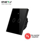 ENER-J No Neutral Wire Smart Switch – 2 Gang WiFi Switch, Alexa Compatible, Black UK Glass Panel