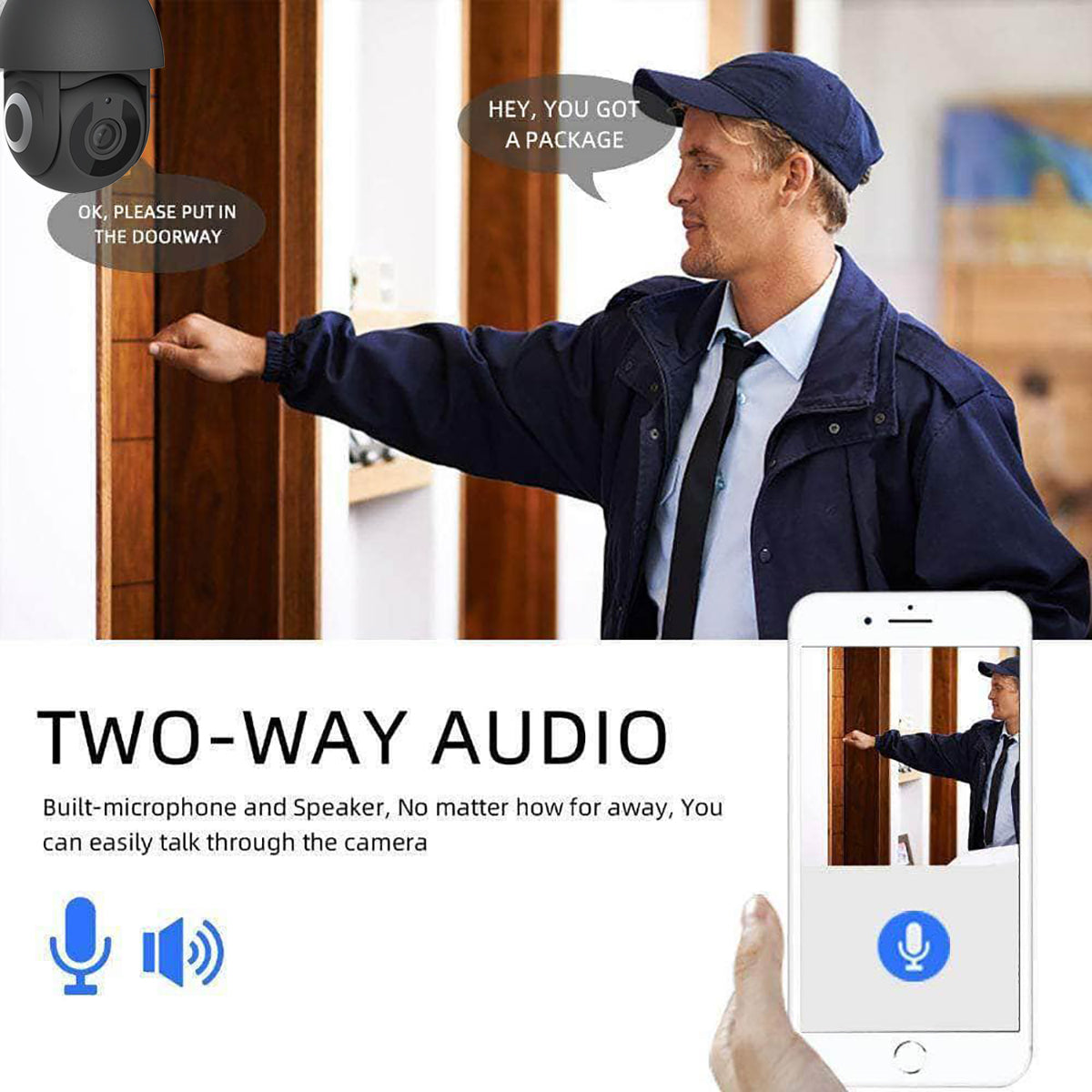 ENER-J Smart WiFi Outdoor Dome IP Camera 2K (230x1296) with 355 Degrees Pan, 90 Degrees Tilt, IR-CUT Night Vision, Motion Detection, Two-Way Audio & Alexa/Google Home Compatibility, Black