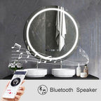 70 cms Round Bathroom Mirror with Bluetooth Speaker, LED Lights Illuminated Wall Mount Light-Up CCT Changing, Dimmable Touch Switch Horizontal/Vertical