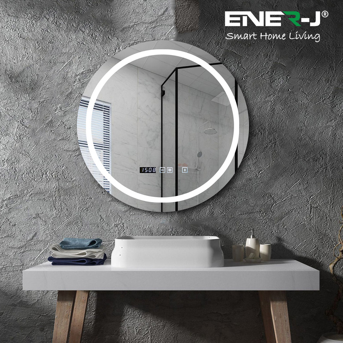 70 cms Round Bathroom Mirror with Bluetooth Speaker, LED Lights Illuminated Wall Mount Light-Up CCT Changing, Dimmable Touch Switch Horizontal/Vertical