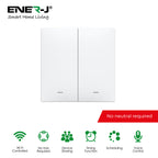 EnerJ 2 Gang Smart WiFi Push Button Light Switch White, No Neutral Required, LED Indicator, App & Voice Control (Alexa, Google, Siri)