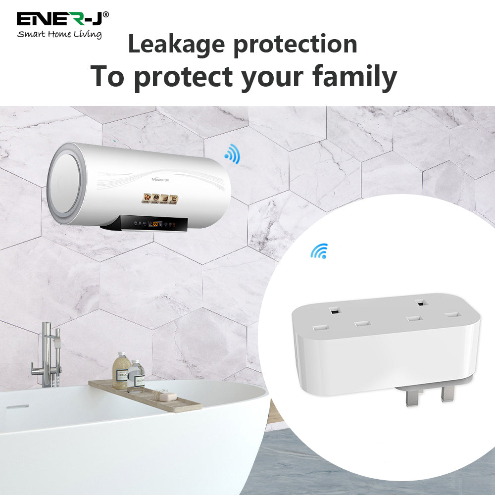 ENER-J WiFi & Bluetooth Dual Smart Plug 13A (UK) with Individual Socket Control, Energy Monitoring, Surge Protection & Alexa/Google Voice Control