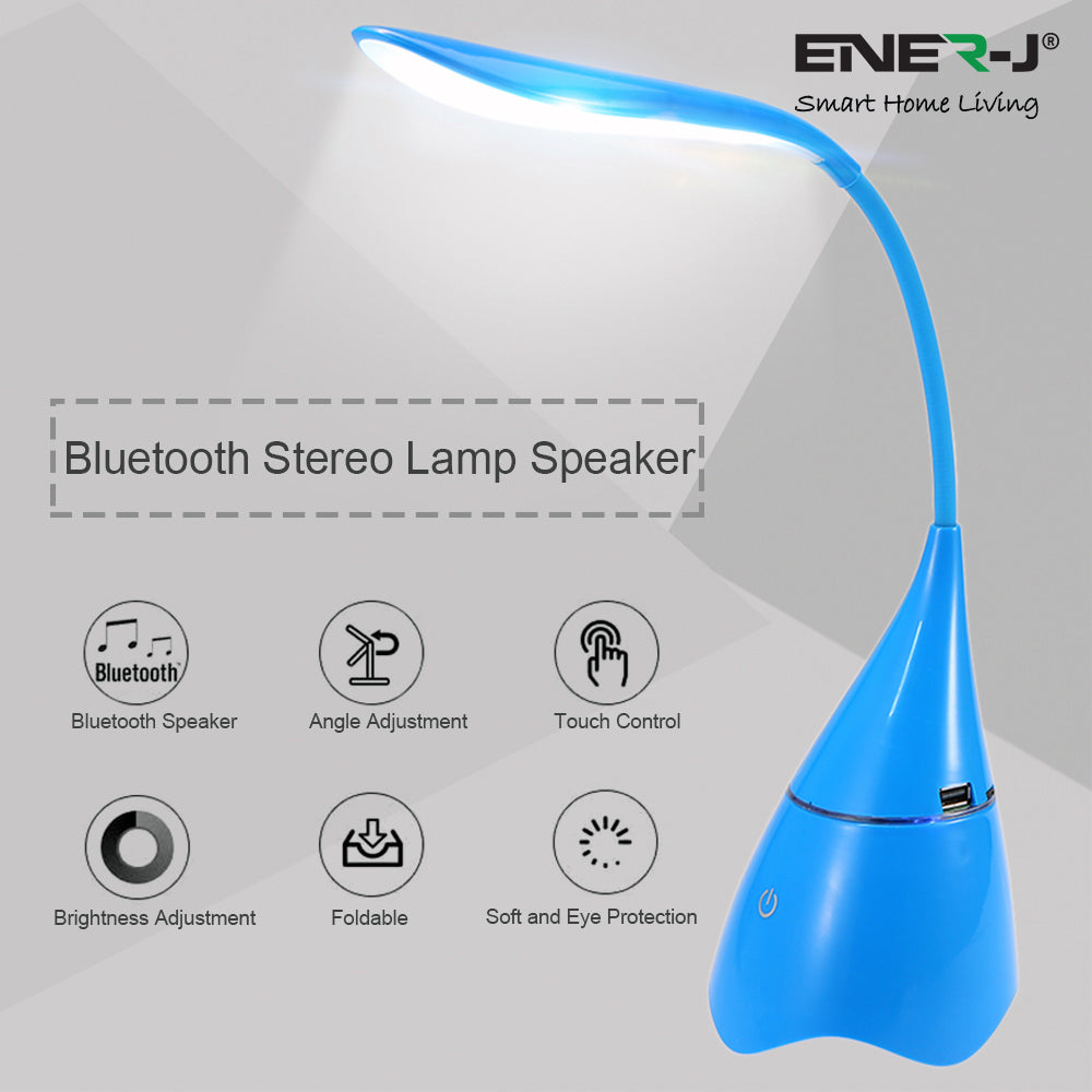 LED Desk Lamp with Wireless Bluetooth Speaker, Dimmable Adjustable Touch Control USB Fast Charging (Blue Body)
