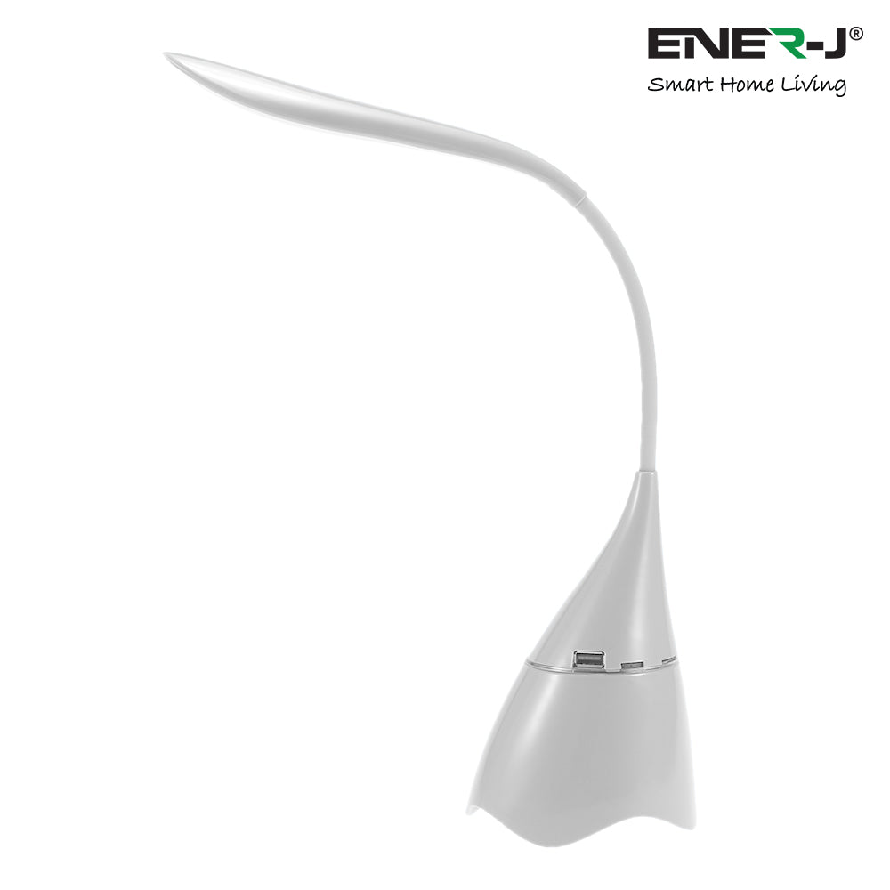LED Desk Lamp with Wireless Bluetooth Speaker, Dimmable Adjustable Touch Control USB Fast Charging (White Body)