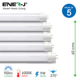 Pack of 5 T8 09W LED Nano Plastic Tube 60cms 6000K, Super Bright, Wall and Ceiling White LED, 30000 Hours Long Life