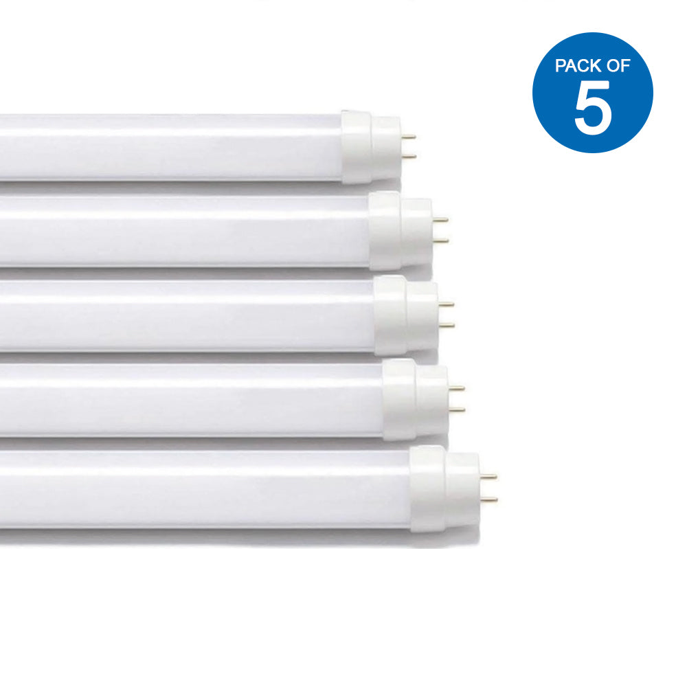 Pack of 5 T8 18W LED Nano Plastic Tube 120cms 6000K, Super Bright, Wall and Ceiling White LED, 30000 Hours Long Life