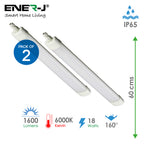 Pack of 2 18W LED Triproof Batten Tube Lights, 60cms, 6000K, IP65 Waterproof, No UV and IR Radiation, Super Bright Tube Light for Kitchen, Living Room, Bathroom, Office, etc.