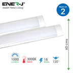 Pack of 2 LED Prismatic Battens IP20 18W 60cms 3000K