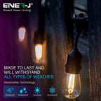 Ener-J 48ft LED Filament String Light Kit, 15 x 2W Vintage LED Bulbs, IP65 Waterproof