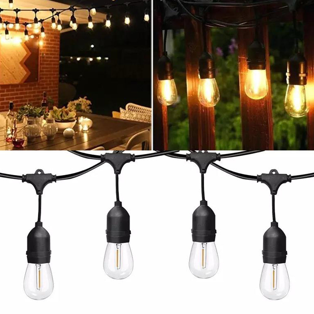 LED Outdoor Garden String Lights, 100FT/30M Festoon Patio Lights Mains Powered with 30+2 LED Filaments Shatterproof Waterproof IP65 Vintage Plastic Bulbs for Garden Party Wedding, Warm white