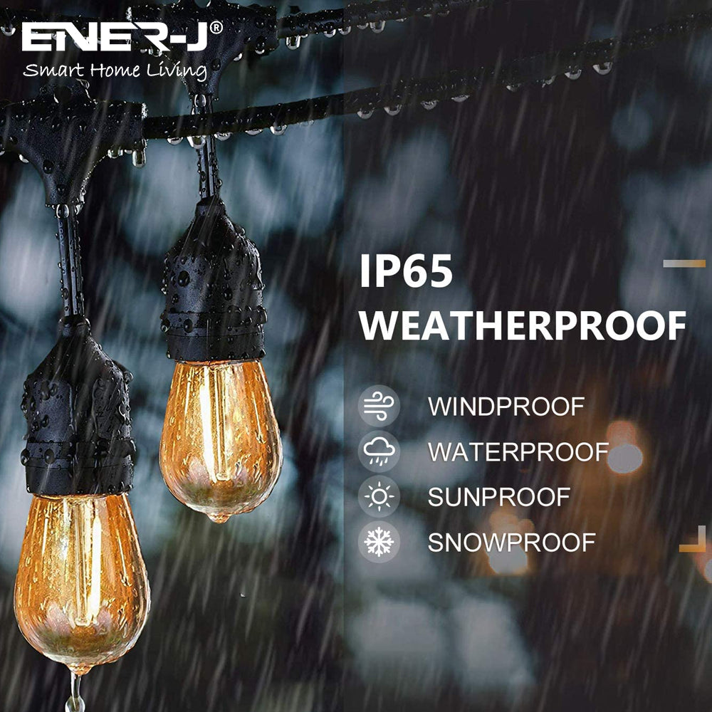 Ener-J 100ft LED Filament String Light Kit, 30 x 1W Vintage LED Bulbs, IP65 Waterproof, 30m Length
