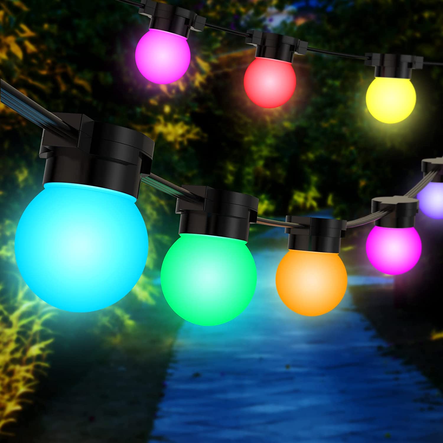 10+3 Meters Festoon Lights Outdoor, Hanging or Affixing 13 meters 20 Bulbs String Lights with IR remote, Plug & Play Power Supply, Shatterproof Fairy Lights for Gazebo Garden Party Wedding Café Decor (Multicolour)