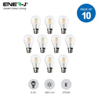 Pack of 10 units, LED Classic B22 Bayonet Cap Light Bulbs, 6W Equivalent 60W, 660lm, Warm White 2700K, Filament Clear, Non Dimmable