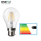 Pack of 10 units, LED Classic B22 Bayonet Cap Light Bulbs, 6W Equivalent 60W, 660lm, Warm White 2700K, Filament Clear, Non Dimmable
