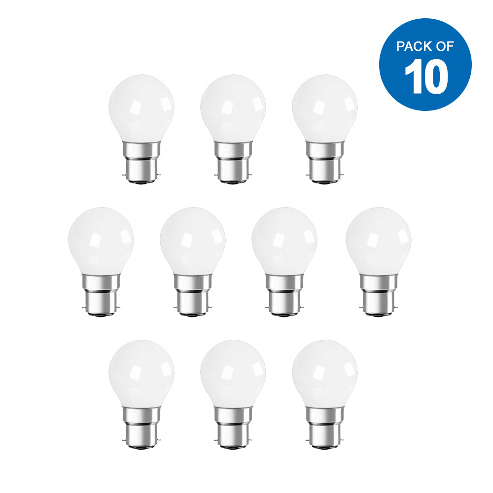 Pack of 10 units, B22 LED Light Bulb, Golf Ball G45 Bulbs, 35W Incandescent Equivalent, 4W 320lm Bayonet Lightbulb