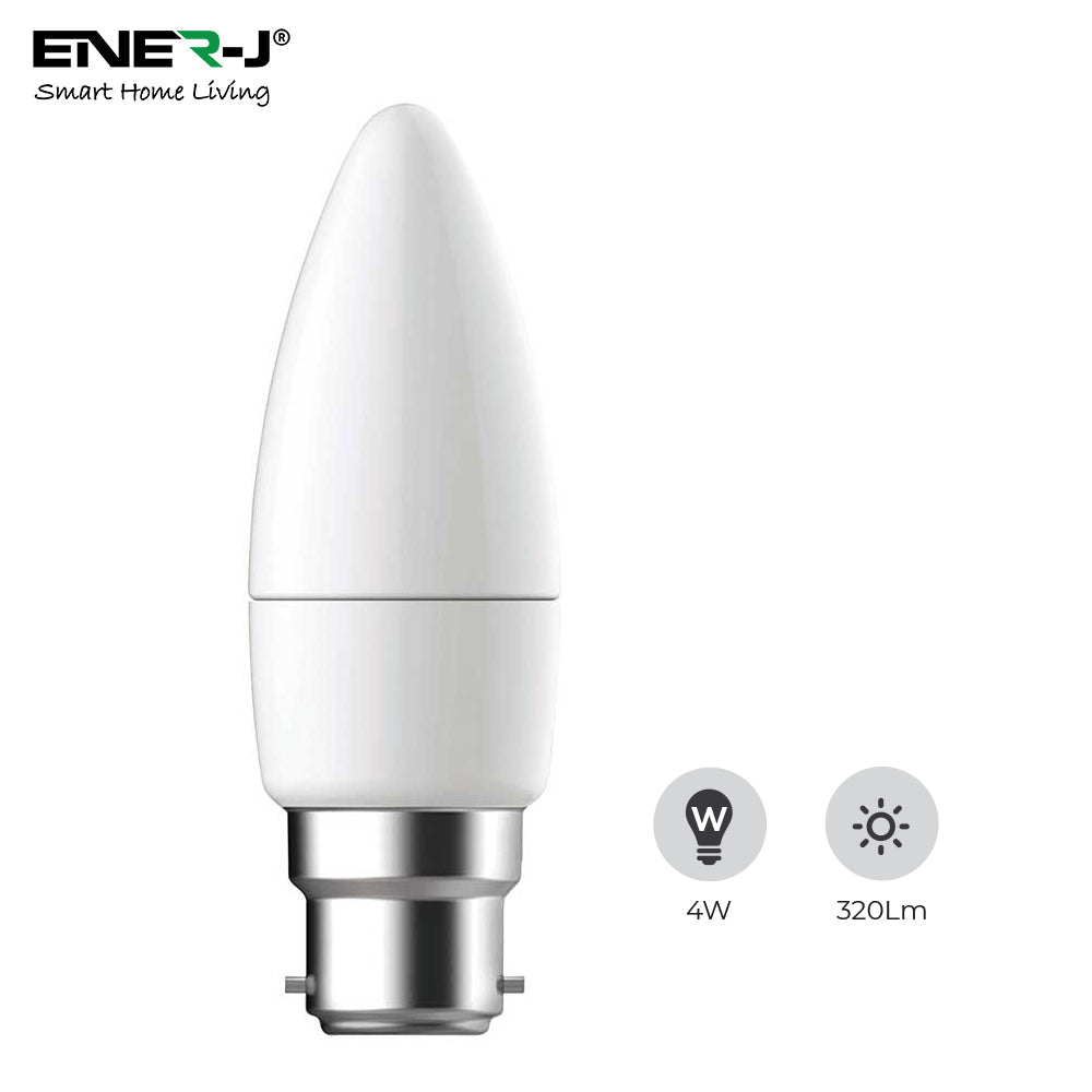 Pack of 10 units, B22 LED Light Bulb, Warm White Candle Bulb C37, 35W Incandescent Equivalent, 4W 320lm Bayonet Lightbulb