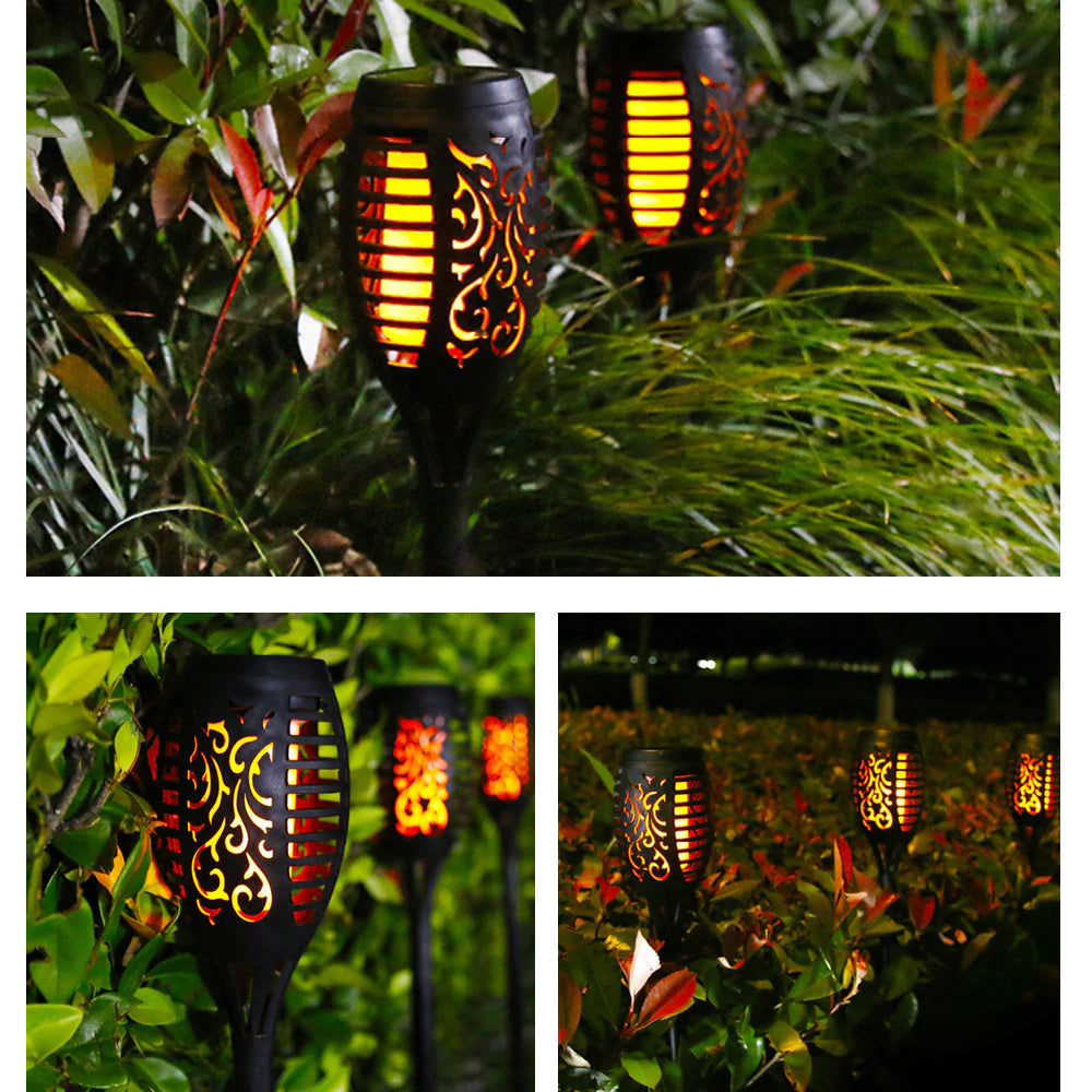 Pack of 2 Solar Powered Adjustable Spike Light with Flame Effect, Dusk to Dawn Auto On/Off, 2700K