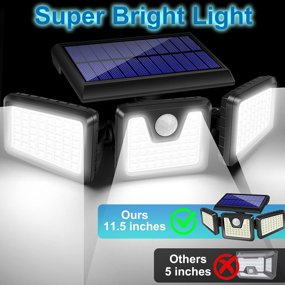 Solar Powered, 3 Heads LED Wall Light with Sensor, 6000K with Remote