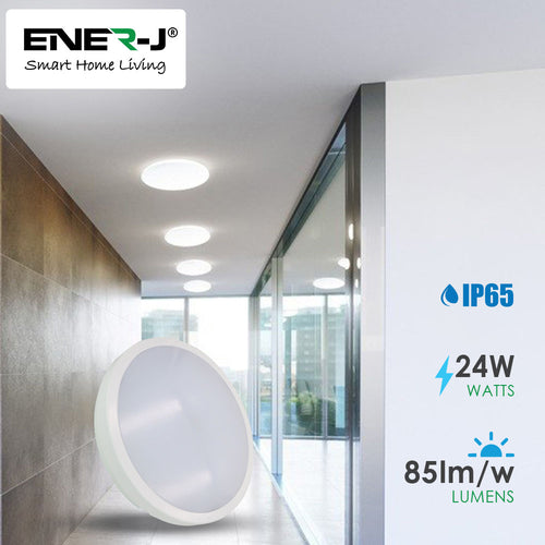 24W LED Bulkhead Ceiling Light IP65 Waterproof 2000 Lumens, Cool White, Round LED Ceiling Light for Bathroom, Kitchen, Hallway, Outside Porch - 4000K