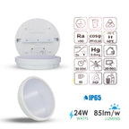 24W LED Bulkhead Ceiling Light IP65 Waterproof 2000 Lumens, Cool White, Round LED Ceiling Light for Bathroom, Kitchen, Hallway, Outside Porch - 4000K