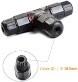 2 pack * Junction Box Cable Connector Waterproof Outdoor/External Junction Box Cable Connector Sleeve Ø 5mm-10mm (3 Way Black) - ENER-J Smart Home