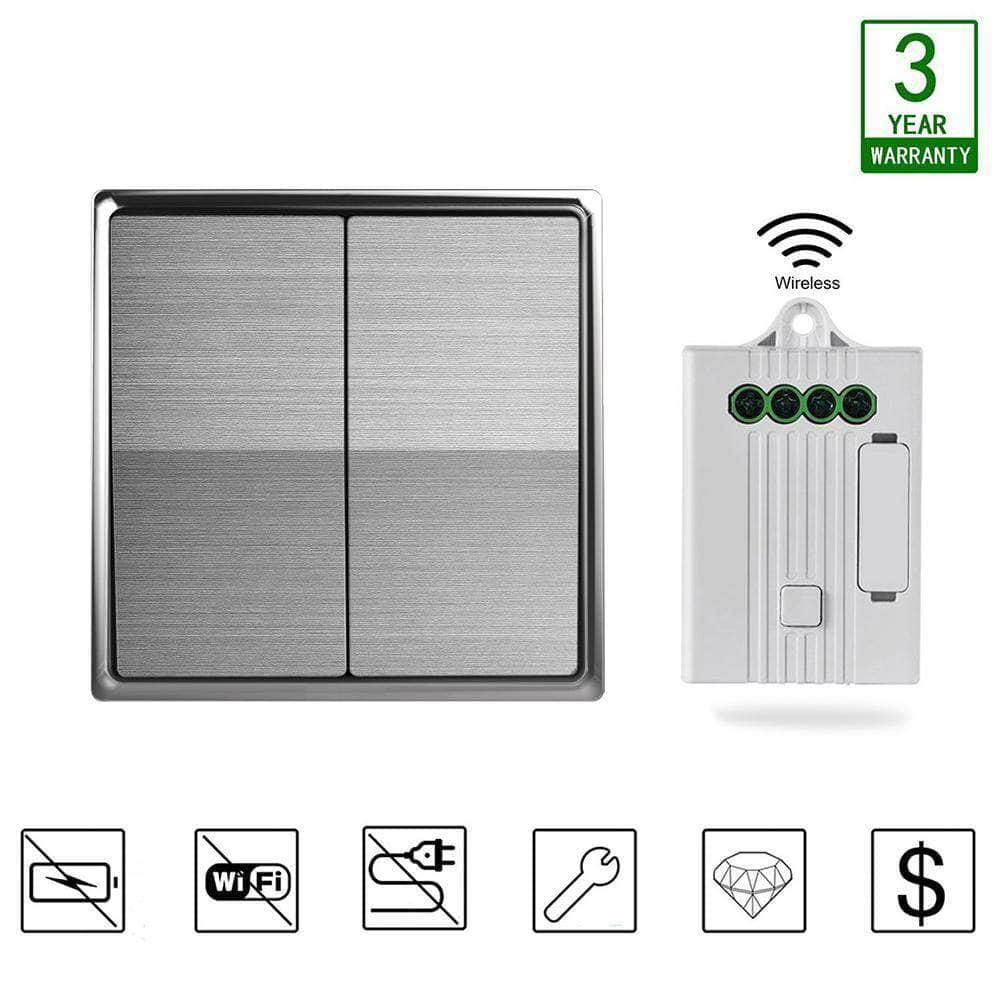 2 Gang Silver Body Wireless Kinetic Switch with 2 units of 500W Receiver - ENER-J Smart Home