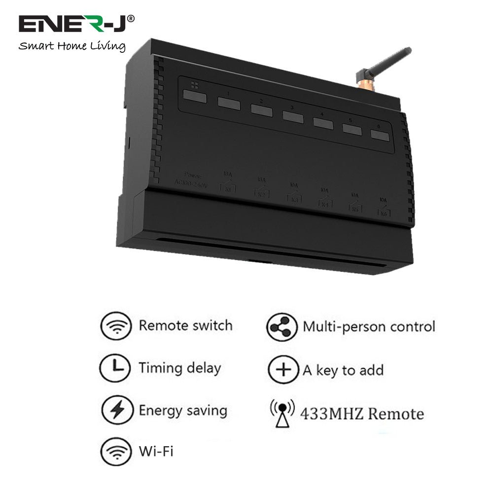 ENER-J 6 Gang Wireless Kinetic Switch, On/Off Wall Switch + 6 Circuit RF WIFI Receiver Max Load 16Ax2 + 10Ax4, 6 Circuits