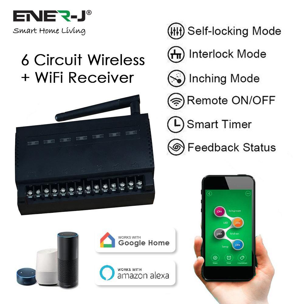 6 Circuits RF+WIFI Receiver (Works with 6 Gang Switch and/or via ENERJSMART App) - ENER-J Smart Home