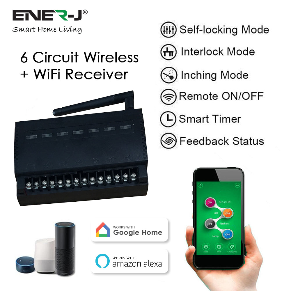 WiFi+RF Switch Wireless Relay Module With 6 Circuits, Smart Home Automation Modules Phone APP Remote Control Timer Switch Alexa Voice Control