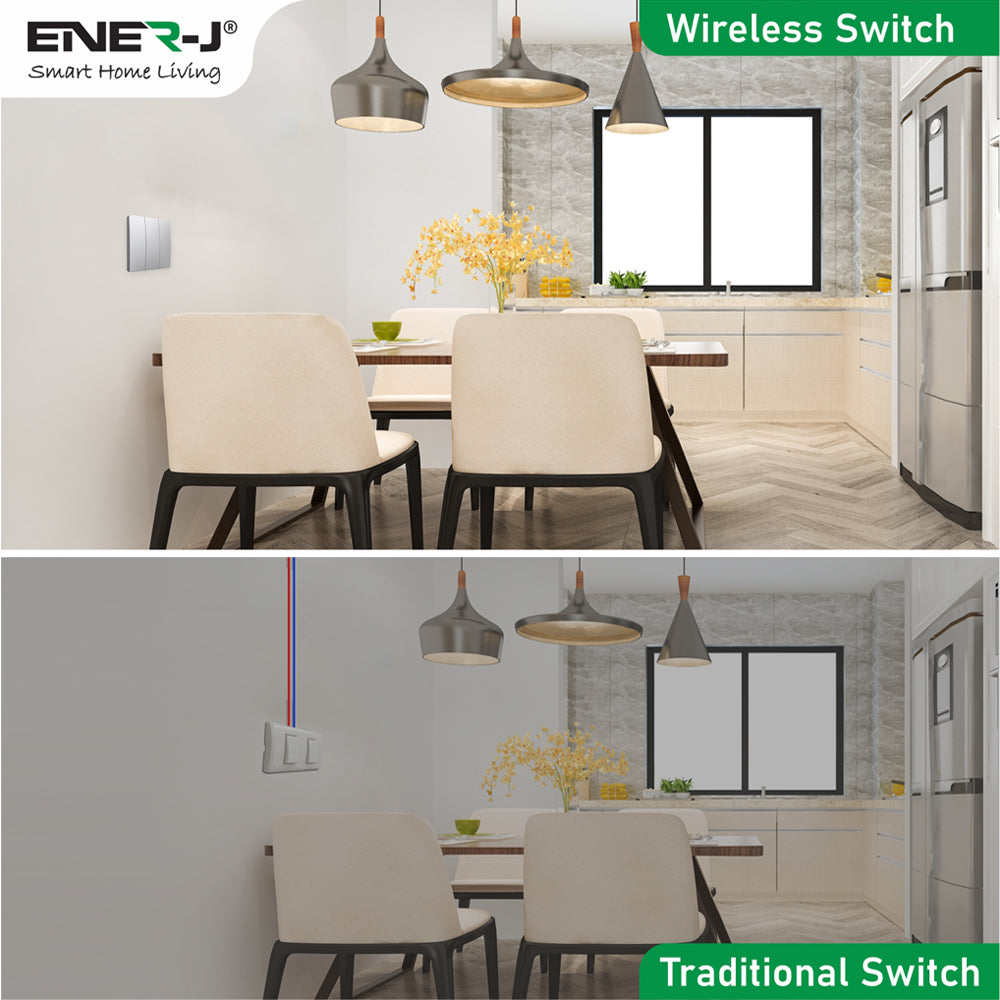 Wireless Kinetic 3 Gang Switch (Silver Finish), PRO SERIES, Installation-Easy, Battery-Free Wall On/Off Switch Outdoor Waterproof IP67 Wireless Kinetic Switch Receiver for Lamp Electric Appliance