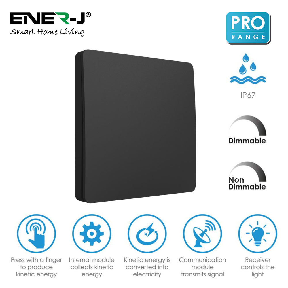 1 Gang Wireless Kinetic Switch Black Body, IP55 - PRO Series