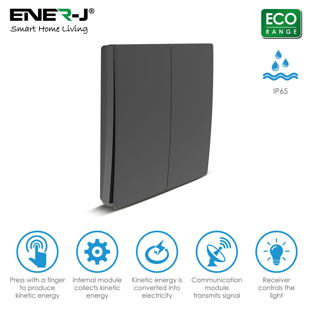 ENER-J Wireless Kinetic 2 Gang Switch Eco Series (Black body)