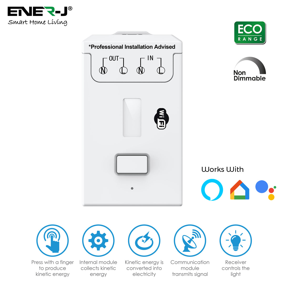 ENER-J 500W RF+Wi-Fi Non Dimmable Receiver ECO RANGE, Voice control with Alexa and Google Home