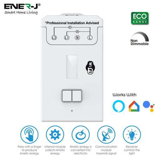 ENER-J 2 ways Wireless Receiver, 5Ax2 on/off RF433mhz + WiFi Non Dimmable