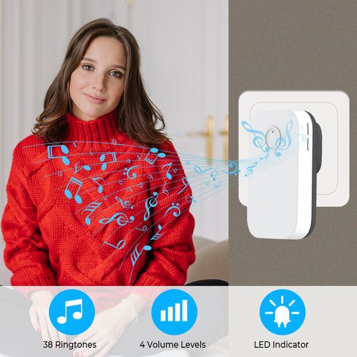 Self-Powered Wireless Kinetic Door Bell with Plug in Chime