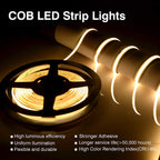 5 Meter 12V LED COB Strip‚ 3000K IP20 (Power Supply Not Included)