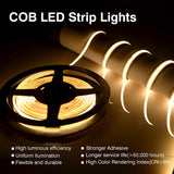 COB LED Strip Light Day White 4000K, 5M 300LEDs/M Super Bright Flexible CRI90+ LED Tape, DC12V for Cabinet, Bedroom, Kitchen DIY Lighting