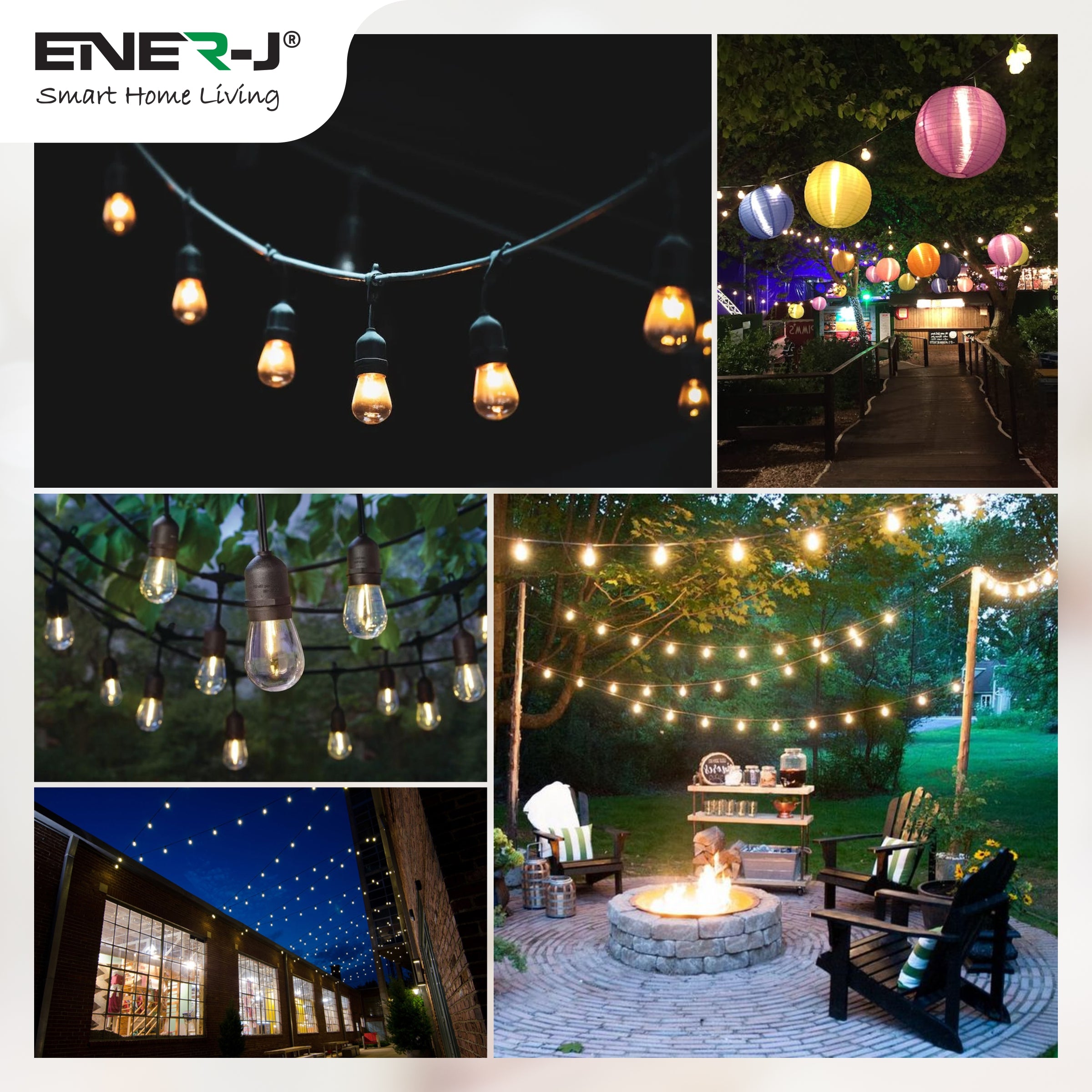 Ener-J 48ft LED String Light Kit | 15 x 2W Vintage Filament Bulbs