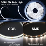 COB LED Strip Light Day White 4000K, 5M 300LEDs/M Super Bright Flexible CRI90+ LED Tape, DC12V for Cabinet, Bedroom, Kitchen DIY Lighting