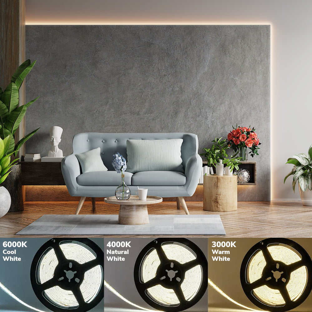 5 Meter 12V LED COB Strip‚ 3000K IP20 (Power Supply Not Included)