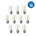 Pack of 10 units, LED Classic B22 Bayonet Cap Light Bulbs, 6W Equivalent 60W, 660lm, Warm White 2700K, Filament Clear, Non Dimmable