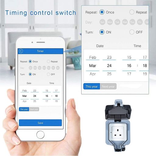 ENER-J Smart WiFi Weatherproof Outdoor Socket, IP55 Waterproof 13A Single Plug, App & Voice Control with Alexa/Google, Remote Timer & Automation