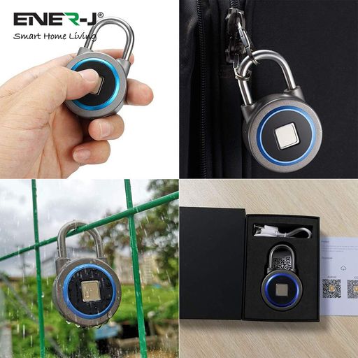 ENER-J Bluetooth & Fingerprint Smart Padlock, Biometric Keyless Lock with App Control, 16-User Access, USB Rechargeable Battery & IP65 Waterproof Aluminium Alloy Body for Indoor/Outdoor Security
