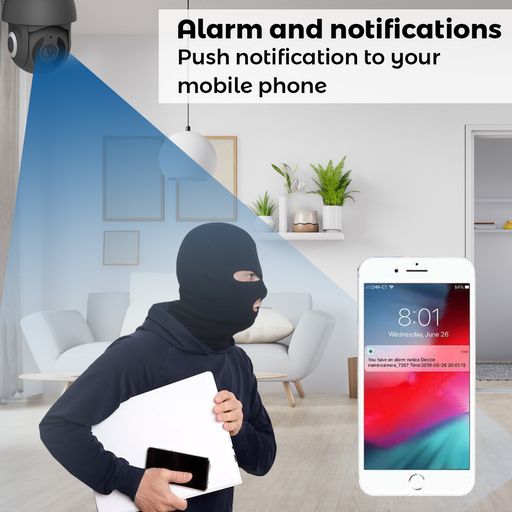 ENER-J Smart WiFi Outdoor Dome IP Camera 2K (230x1296) with 355 Degrees Pan, 90 Degrees Tilt, IR-CUT Night Vision, Motion Detection, Two-Way Audio & Alexa/Google Home Compatibility, Black